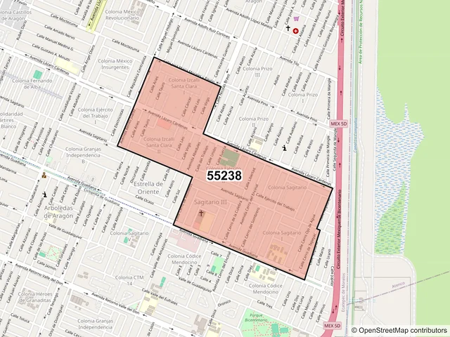 Mapa del código postal 55238, Ecatepec de Morelos, México