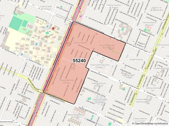 Mapa del código postal 55240, Ecatepec de Morelos, México