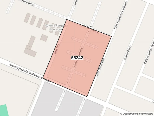 Mapa del código postal 55242, Ecatepec de Morelos, México