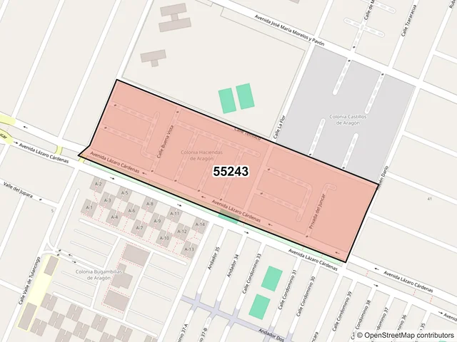 Mapa del código postal 55243, Ecatepec de Morelos, México