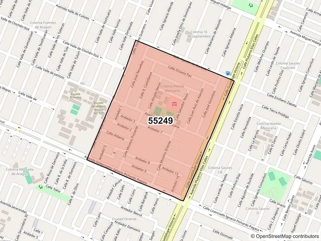 Mapa del código postal 55249, Ecatepec de Morelos, México