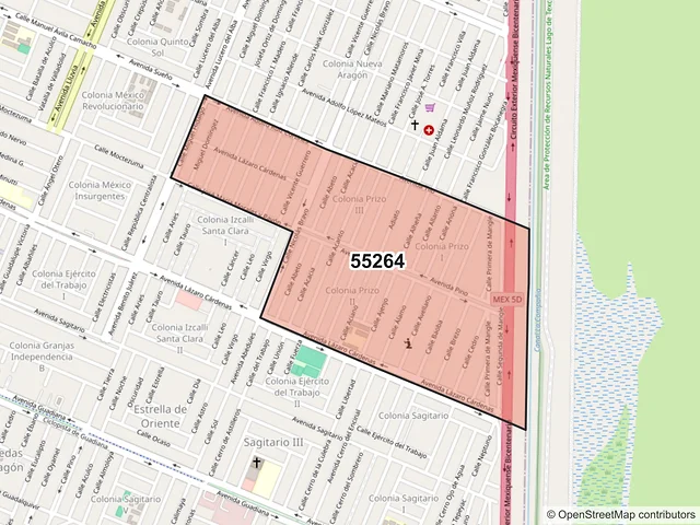 Mapa del código postal 55264, Ecatepec de Morelos, México