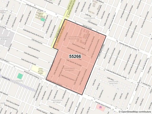 Mapa del código postal 55266, Ecatepec de Morelos, México