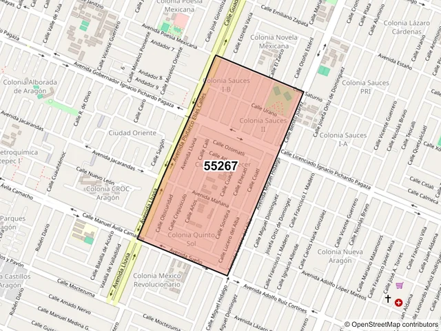 Mapa del código postal 55267, Ecatepec de Morelos, México