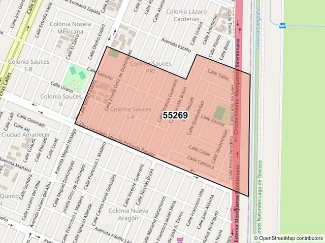 Mapa del código postal 55269, Ecatepec de Morelos, México