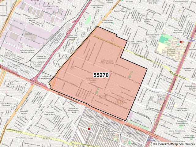 Mapa del código postal 55270, Ecatepec de Morelos, México
