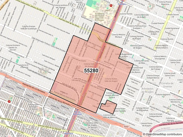 Mapa del código postal 55280, Ecatepec de Morelos, México