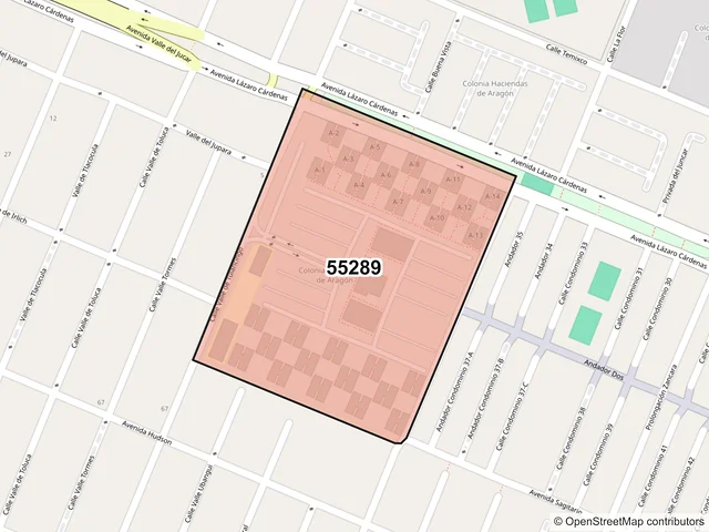 Mapa del código postal 55289, Ecatepec de Morelos, México