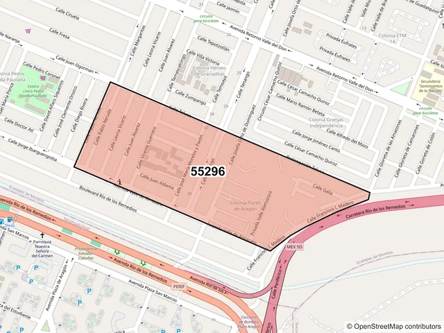 Mapa del código postal 55296, Ecatepec de Morelos, México