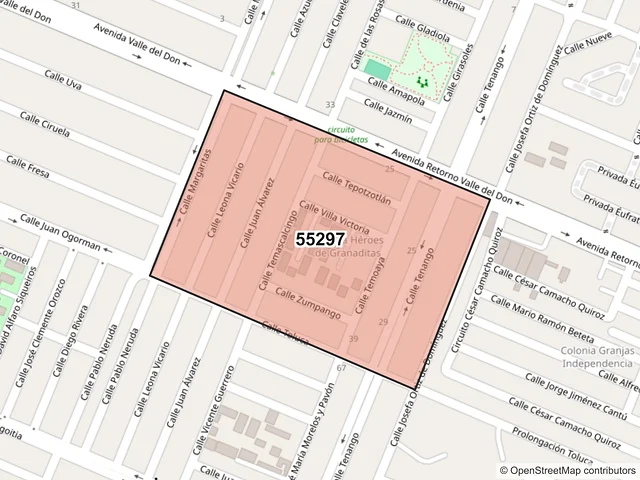 Mapa del código postal 55297, Ecatepec de Morelos, México