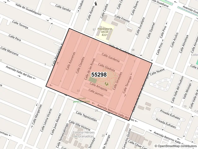 Mapa del código postal 55298, Ecatepec de Morelos, México