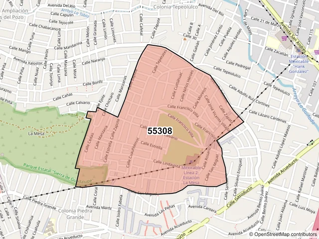 Mapa del código postal 55308, Ecatepec de Morelos, México