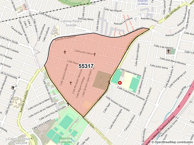 Mapa del código postal 55317, Ecatepec de Morelos, México