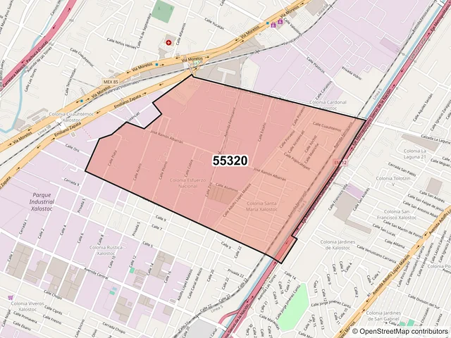 Mapa del código postal 55320, Ecatepec de Morelos, México