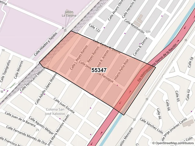 Mapa del código postal 55347, Ecatepec de Morelos, México