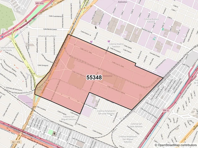 Mapa del código postal 55348, Ecatepec de Morelos, México