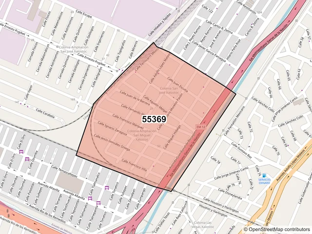 Mapa del código postal 55369, Ecatepec de Morelos, México