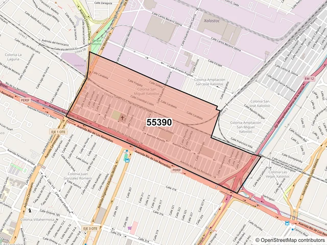 Mapa del código postal 55390, Ecatepec de Morelos, México