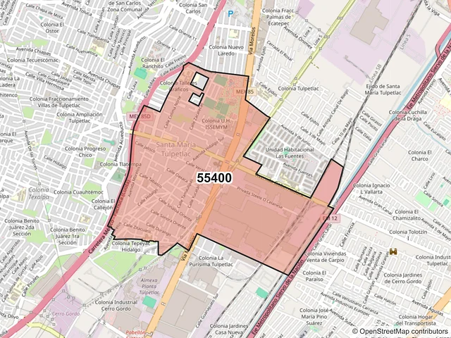 Mapa del código postal 55400, Ecatepec de Morelos, México