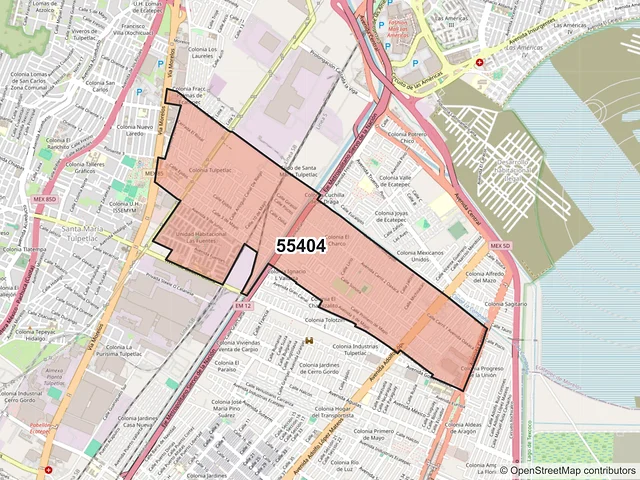 Mapa del código postal 55404, Ecatepec de Morelos, México
