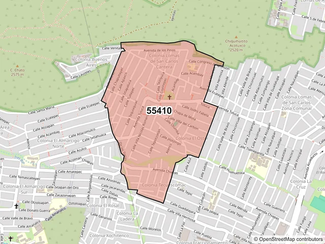 Mapa del código postal 55410, Ecatepec de Morelos, México