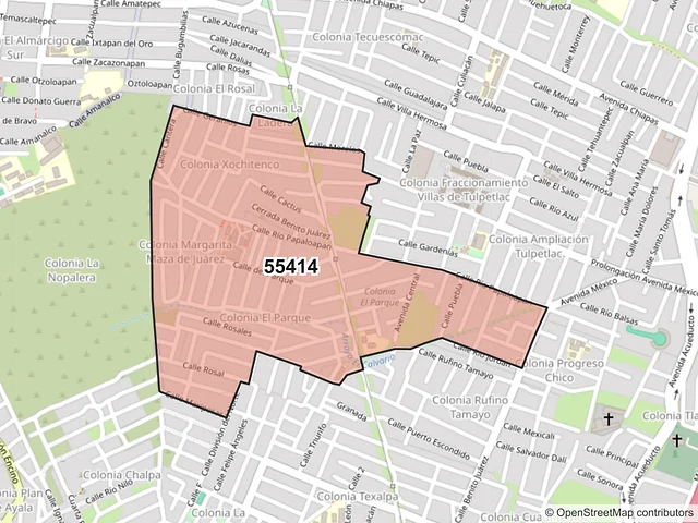 Mapa del código postal 55414, Ecatepec de Morelos, México