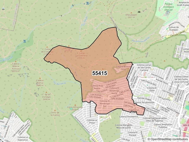 Mapa del código postal 55415, Ecatepec de Morelos, México