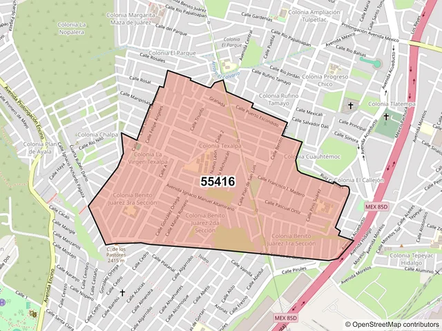 Mapa del código postal 55416, Ecatepec de Morelos, México