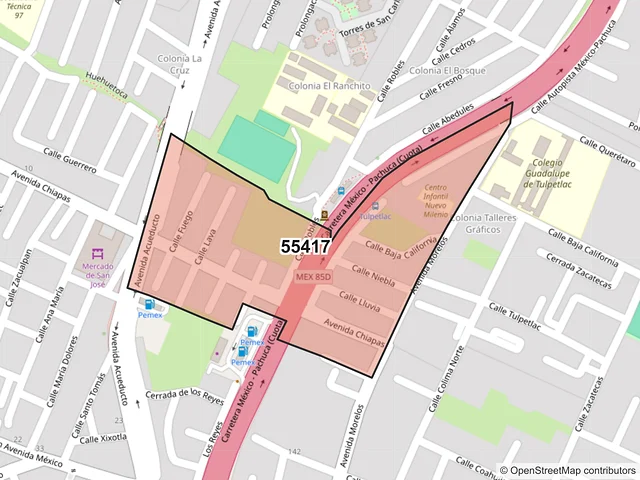 Mapa del código postal 55417, Ecatepec de Morelos, México
