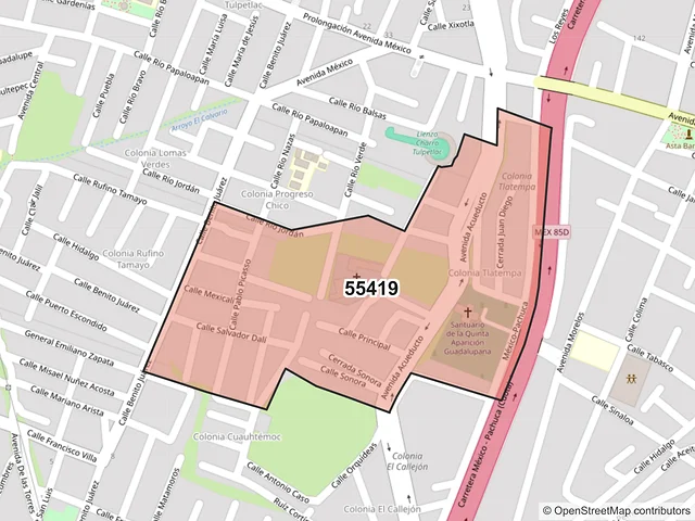 Mapa del código postal 55419, Ecatepec de Morelos, México