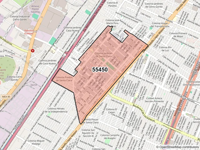 Mapa del código postal 55450, Ecatepec de Morelos, México