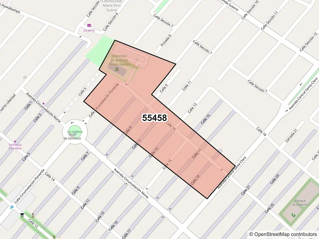Mapa del código postal 55458, Ecatepec de Morelos, México