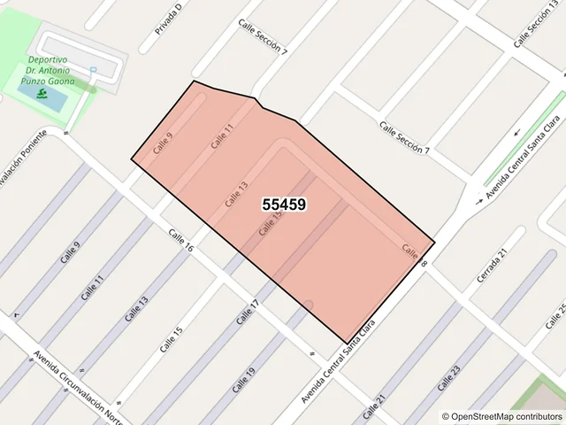 Mapa del código postal 55459, Ecatepec de Morelos, México