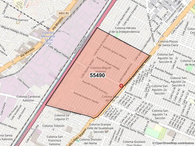 Mapa del código postal 55490, Ecatepec de Morelos, México