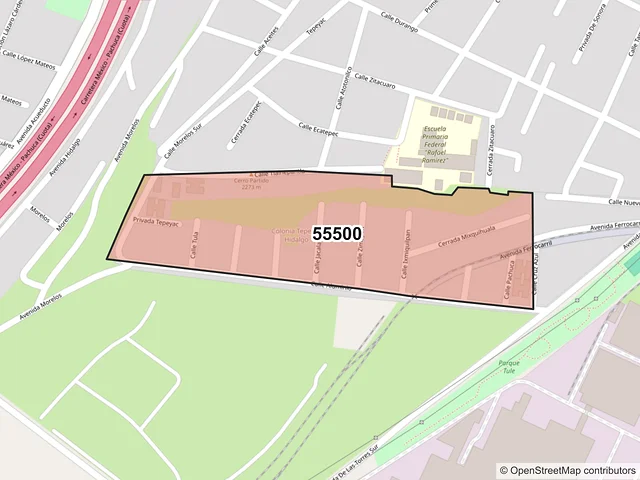 Mapa del código postal 55500, Ecatepec de Morelos, México