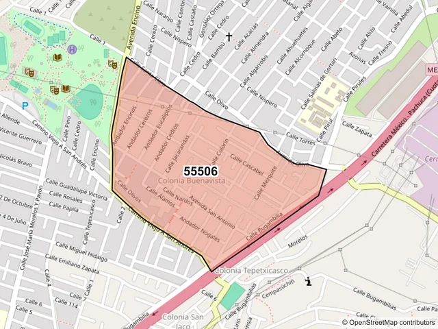 Mapa del código postal 55506, Ecatepec de Morelos, México