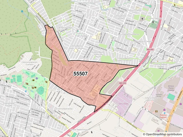 Mapa del código postal 55507, Ecatepec de Morelos, México