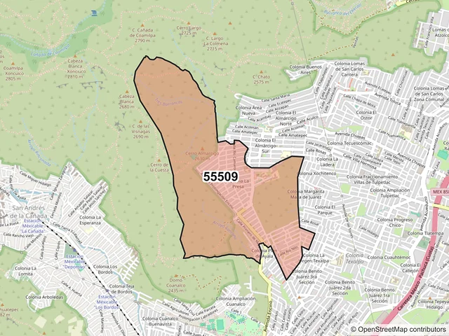 Mapa del código postal 55509, Ecatepec de Morelos, México