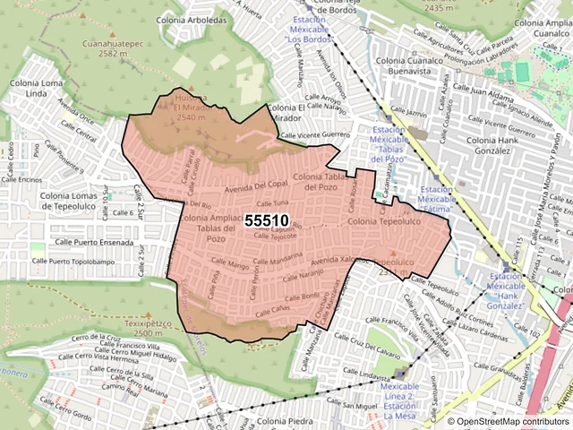 Mapa del código postal 55510, Ecatepec de Morelos, México
