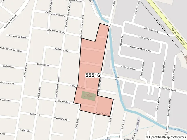 Mapa del código postal 55516, Ecatepec de Morelos, México