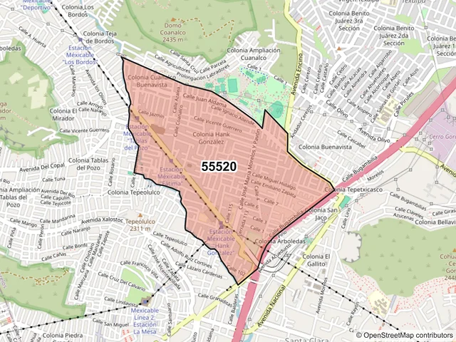 Mapa del código postal 55520, Ecatepec de Morelos, México