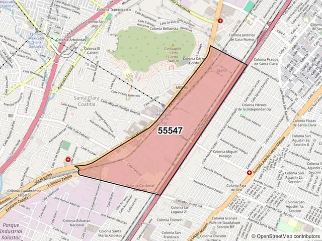 Mapa del código postal 55547, Ecatepec de Morelos, México