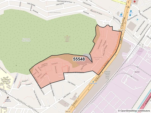Mapa del código postal 55548, Ecatepec de Morelos, México