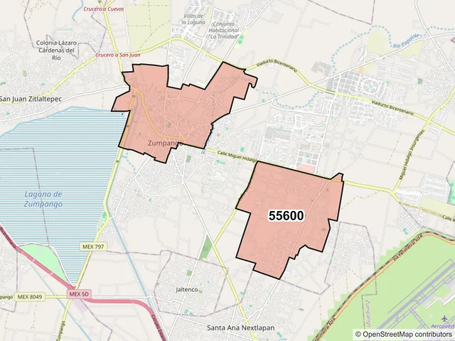 Mapa del código postal 55600, Zumpango, México