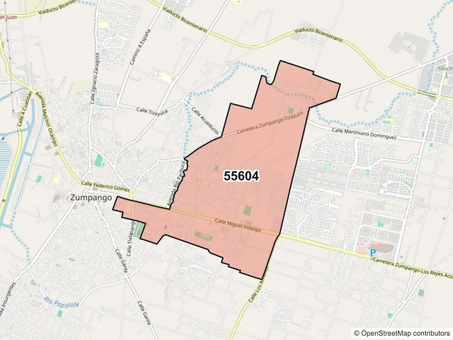 Mapa del código postal 55604, Zumpango, México