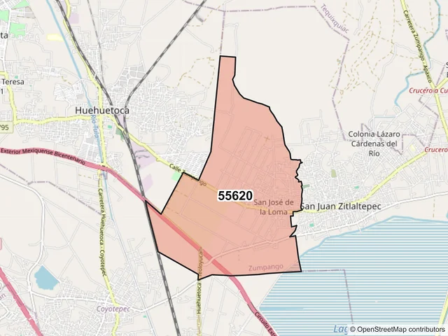 Mapa del código postal 55620, Zumpango, México