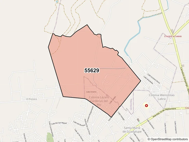 Mapa del código postal 55629, Zumpango, México