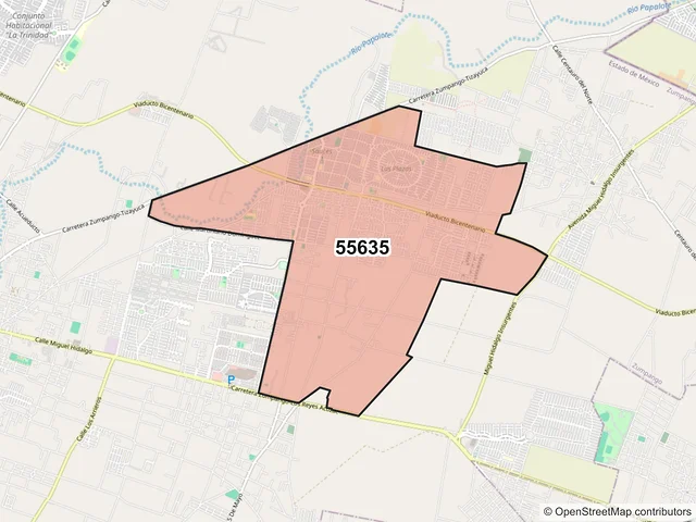 Mapa del código postal 55635, Zumpango, México
