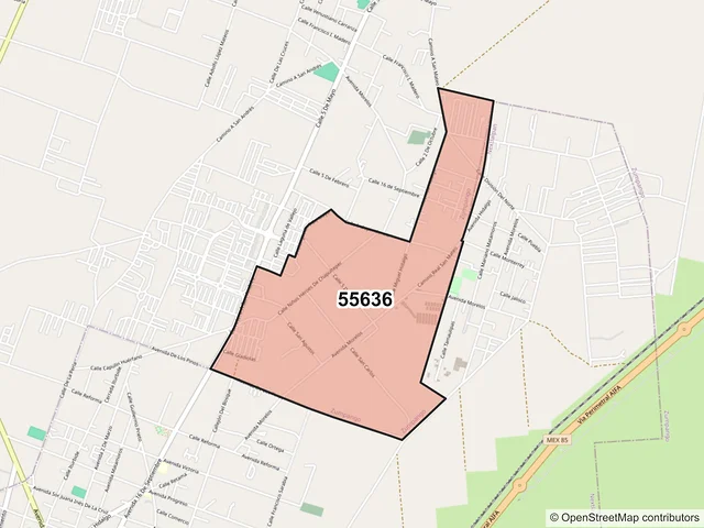 Mapa del código postal 55636, Zumpango, México