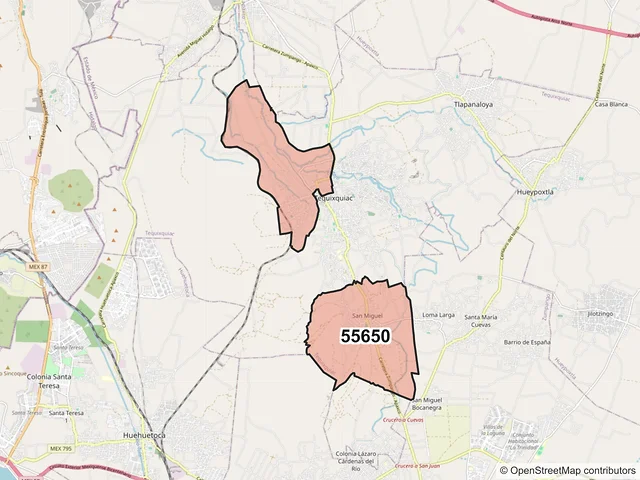 Mapa del código postal 55650, Tequixquiac, México